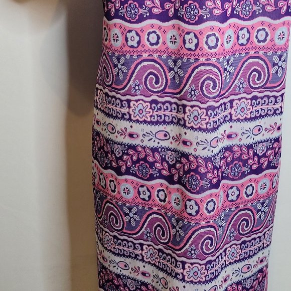 Vintage Dress Floral Paisley Purple Pink Korell Knits Zip Front With Bell 70s - Picture 7 of 10